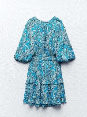 ZARA | Turquoise Paisley Tiered Mini Dress